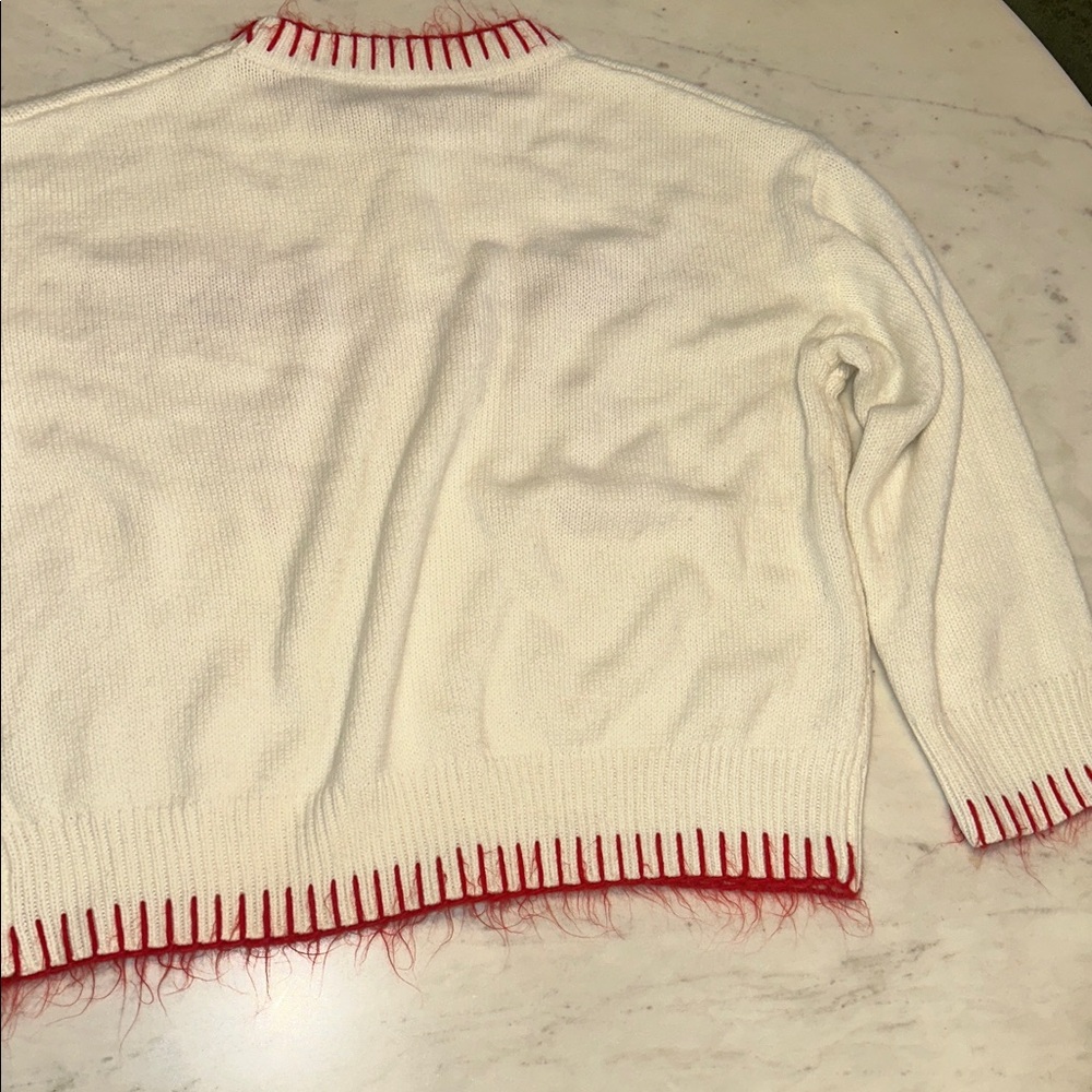 White Sweater with Red Bow Accent size large - Picture 7 of 8